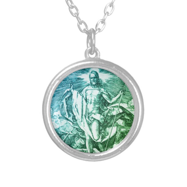 The engraved Passion series: Resurrection (No. 15) Silver Plated Necklace (Front)