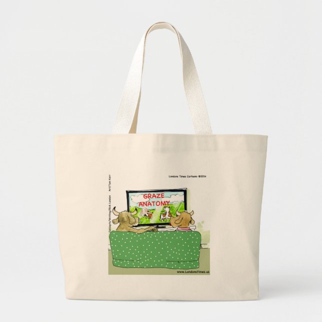 The Entertaining Cows Funny Large Tote Bag (Front)