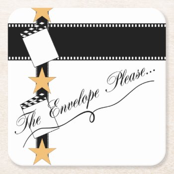 “the Envelope Please” Oscar Party Square Paper Coa Square Paper Coaster by LadyDenise at Zazzle