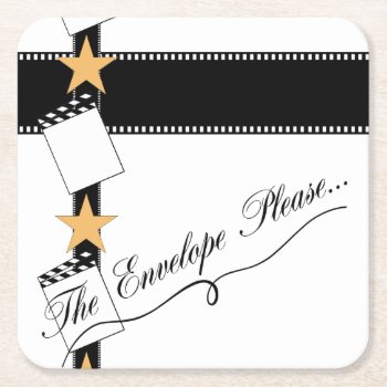 “the Envelope Please” Oscar Party Square Paper Coaster by LadyDenise at Zazzle