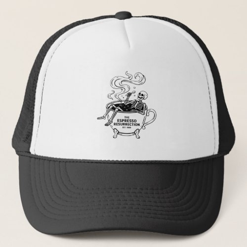 The Espresso Resurrection Funny Skeleton Coffee Trucker Hat