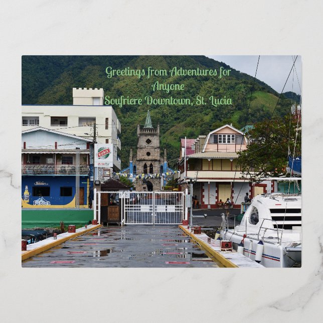 The Essence of Downtown Soufriere Foil Holiday Postcard (Front)