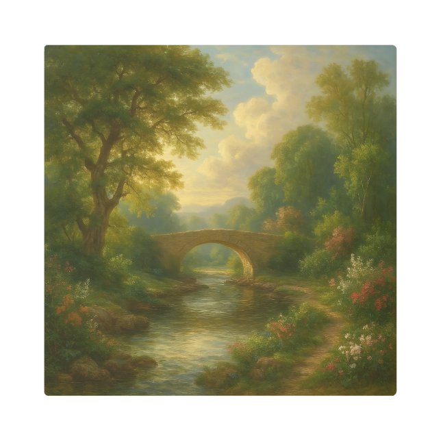 The Eternal Arch: Romantic Twilight Over the River Metal Print (Front)