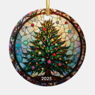 The Eternal Evergreen: Stained Glass Ceramic Ornament