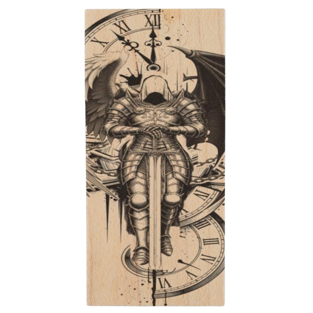 The Eternal Guardian Wood Flash Drive (Front Vertical)