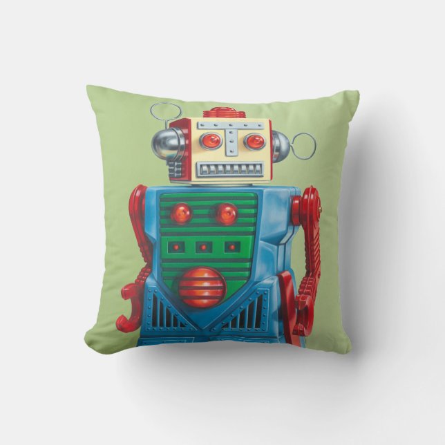 The "Eternal Optimist" Robot Throw Pillow (Front)