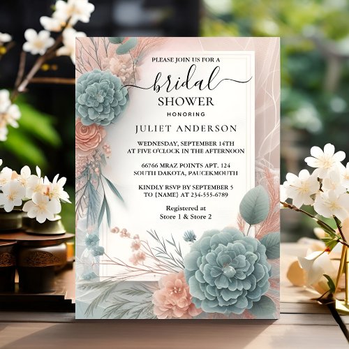 The Eucalyptus Lace Tulle Dusty Blue Bridal Shower Invitation