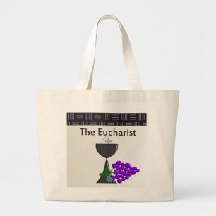The Eucharist Chalice and Grapes Design Large Tote Bag