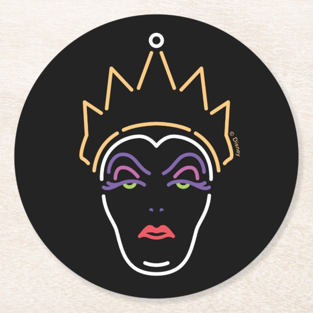 The Evil Queen | Neon Face Round Paper Coaster (Front)