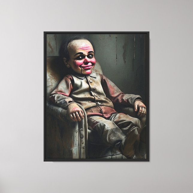 The Evil Ventriloquist Dummy – Dark Oil Painting Canvas Print (Front)