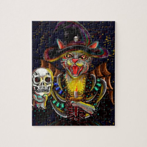 The Evil Witch Cat Holds a Skull and a Candle Jigsaw Puzzle