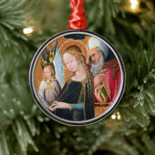 The Expectant Madonna with Saint Joseph Round Metal Ornament
