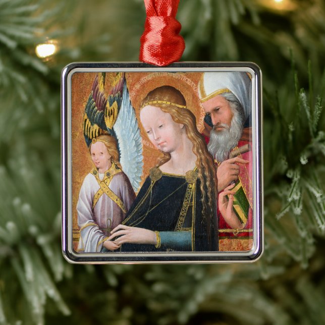 The Expectant Madonna with Saint Joseph Square Metal Ornament (Tree)