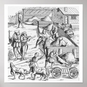 The extraction of metals, after a woodcut in 'Cosm Poster