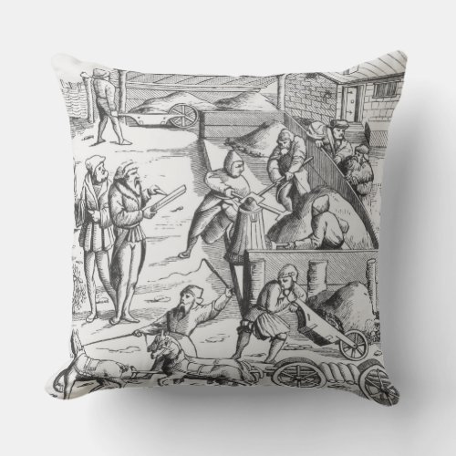 The extraction of metals after a woodcut in Cosm Throw Pillow