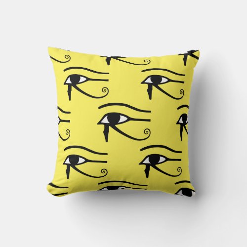 The Eye of Horus Pattern Yellow Background Throw Pillow