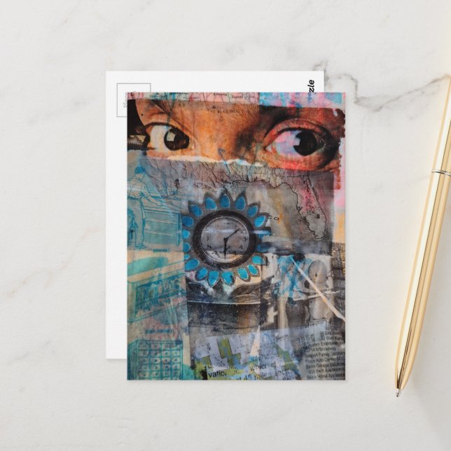 The Eyeballs abstract junk journal Collage Postcard (Front/Back In Situ)