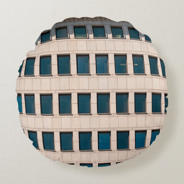 The facade of the modern building with rectangular round pillow (Front)