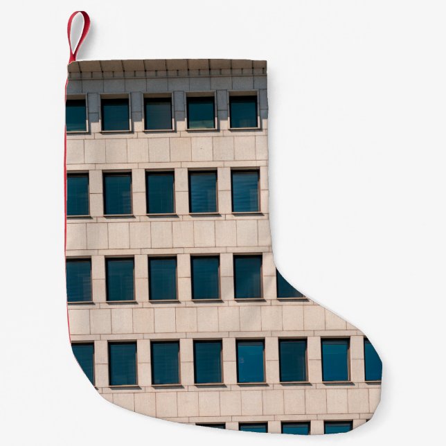 The facade of the modern building with rectangular small christmas stocking (Front)