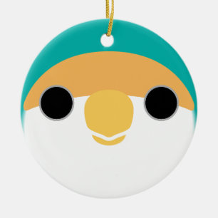 The face of a blue peach-faced lovebird ceramic ornament