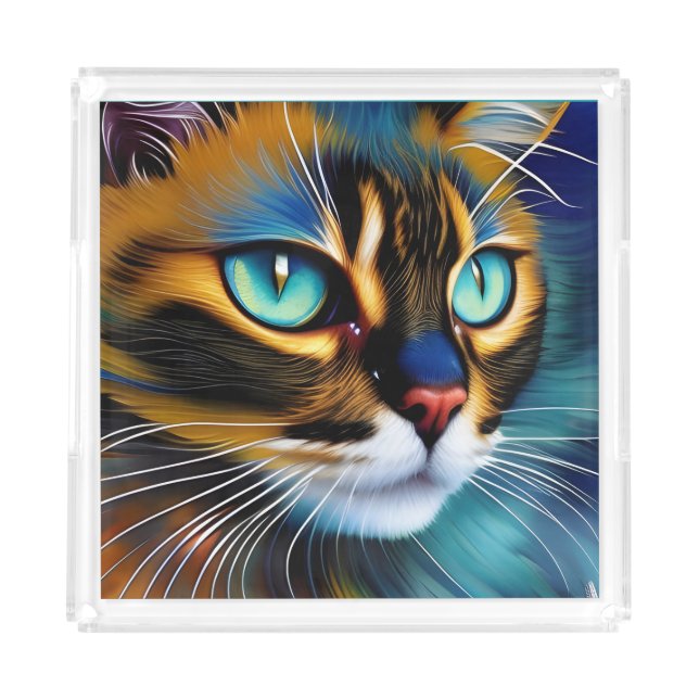 The Face of a cute Lynx point Siamese Acrylic Tray (Front)