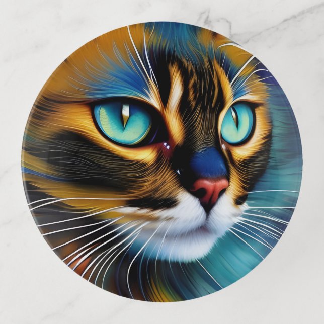 The Face of a cute Lynx point Siamese Trinket Tray (Front)