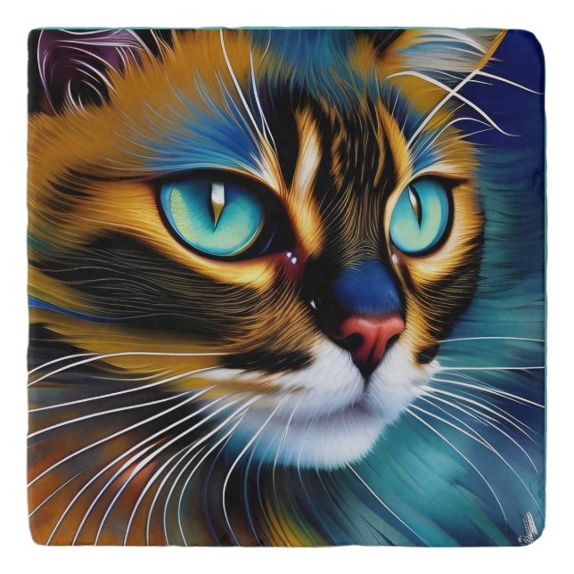 The Face of a cute Lynx point Siamese Trivet (Front)