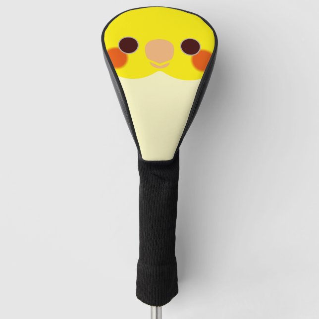 The face of a lutino cockatiel golf head cover (Front)