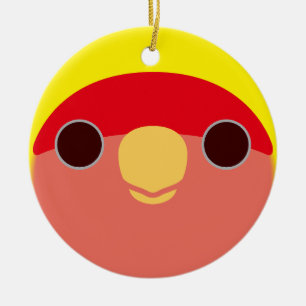 The face of a lutino peach-faced lovebird ceramic ornament