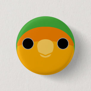 The face of a orange-faced peach-faced lovebird button