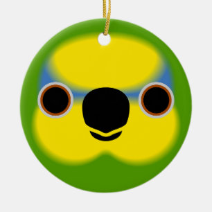 The face of a Orange-winged amazon Ceramic Ornament