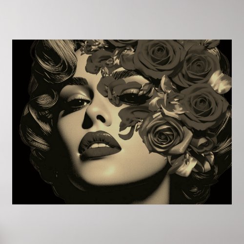 The Face Of a Woman in Flowers on a Wall Poster
