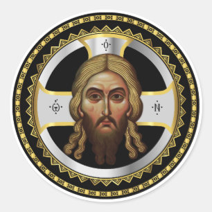 The Face Of Christ Orthodox Black Icon Classic Round Sticker