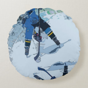 The Face-Off - Ice Hockey Player  Round Pillow