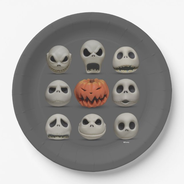 The Faces of Jack Skellington the Pumpkin King Paper Plates (Front)