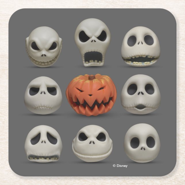The Faces of Jack Skellington the Pumpkin King Square Paper Coaster (Front)