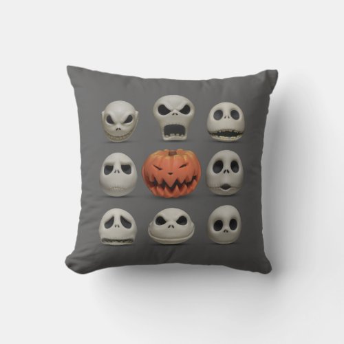 The Faces of Jack Skellington the Pumpkin King Throw Pillow