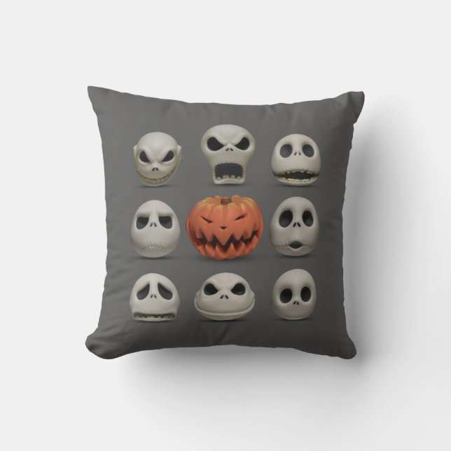 The Faces of Jack Skellington the Pumpkin King Throw Pillow (Front)