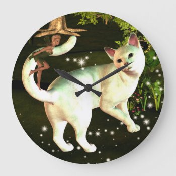 The Fairy And The Cat Clock by RenderlyYours at Zazzle