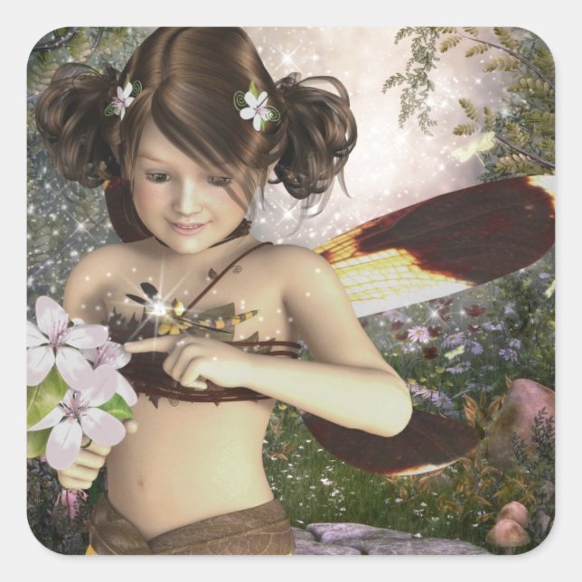 The Fairy and the Dragonfly Square Sticker (Front)