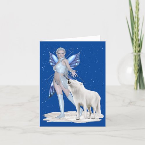 The Fairy and the white wolf christmas card
