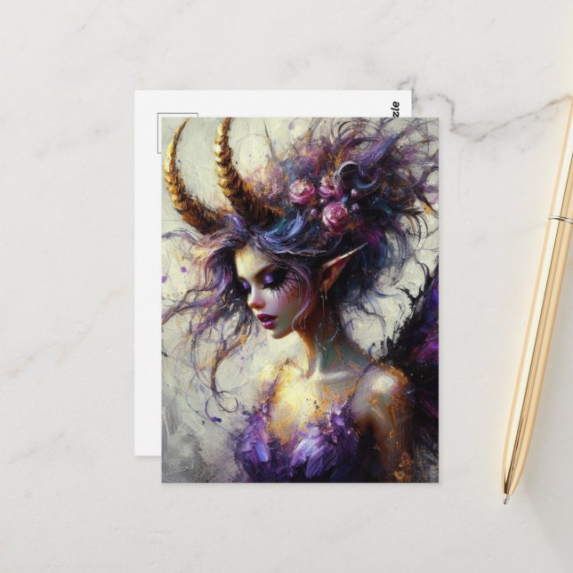 The Fairy in Purple with Horns on Her Head Postcard (Front/Back In Situ)
