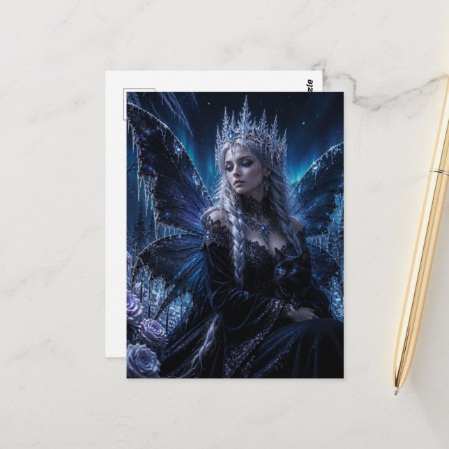 The Fairy of Winter and Her Black Cat Postcard (Front/Back In Situ)