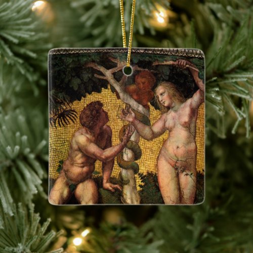 The Fall _ Adam and Eve by Raphael Sanzio Ceramic Ornament