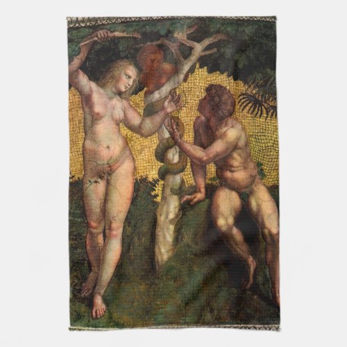 The Fall _ Adam and Eve by Raphael Sanzio Kitchen Towel