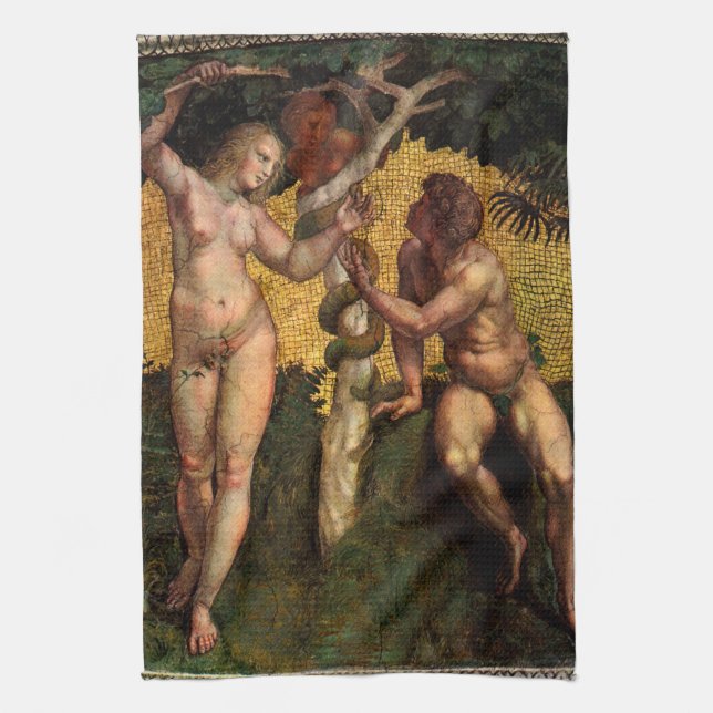 The Fall - Adam and Eve by Raphael Sanzio Kitchen Towel (Vertical)