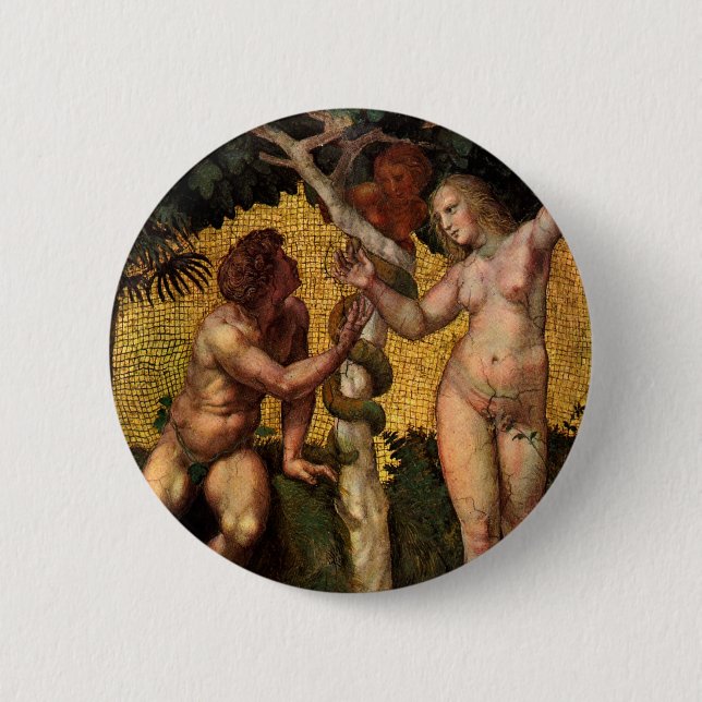 The Fall - Adam and Eve by Raphael Sanzio Pinback Button (Front)