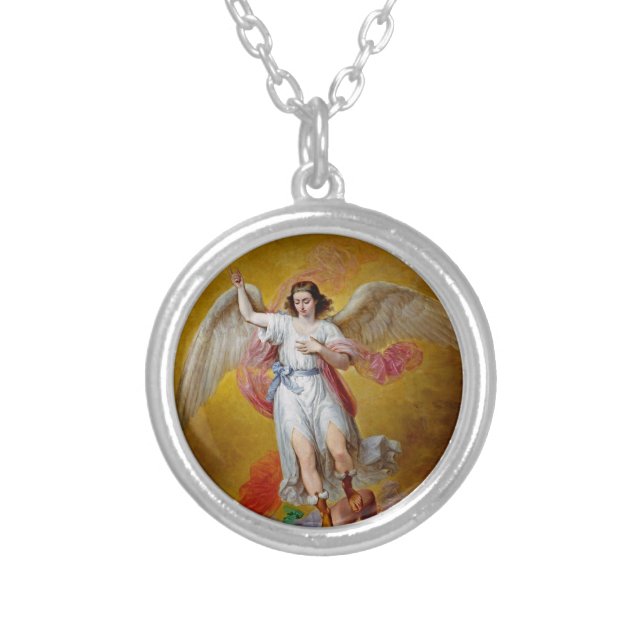 The fall of Lucifer by Antonio Maria Esquivel  Silver Plated Necklace (Front)