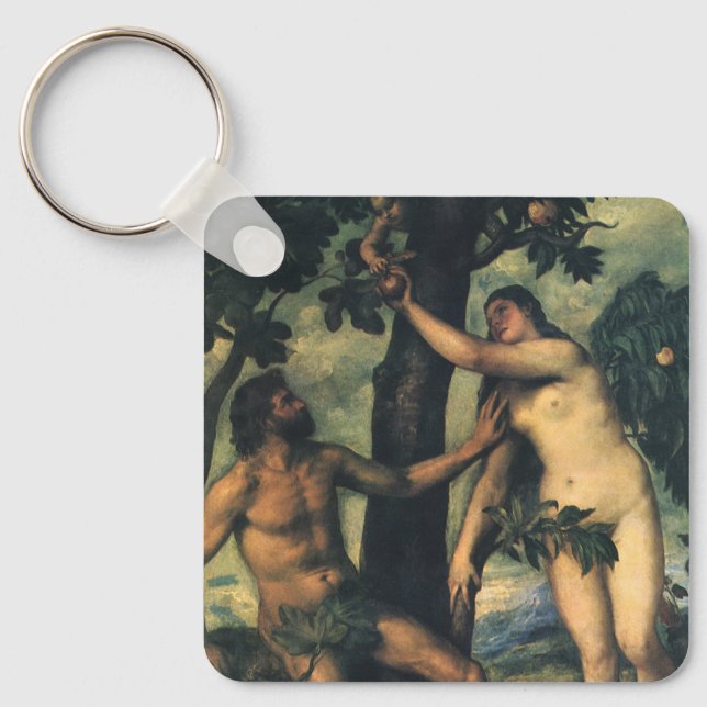 The Fall of Man; Adam and Eve by Titian Keychain (Front)