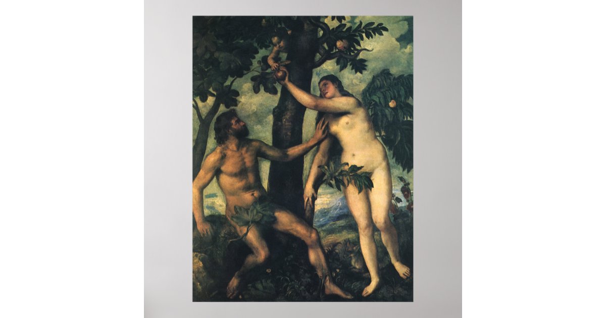The Fall Of Man Adam And Eve By Titian Poster Zazzle Com